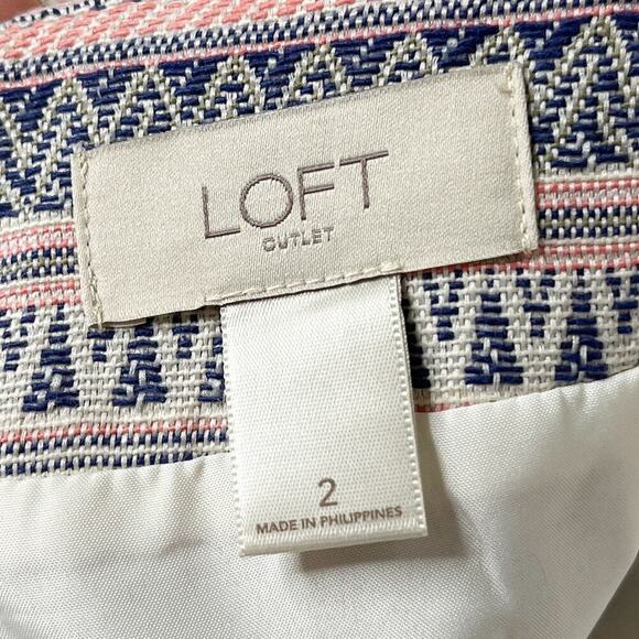 Loft Women's Mini A-Line Skirt 2 Textured Tapestry Striped Pink & Blue Lined - Picture 5 of 6